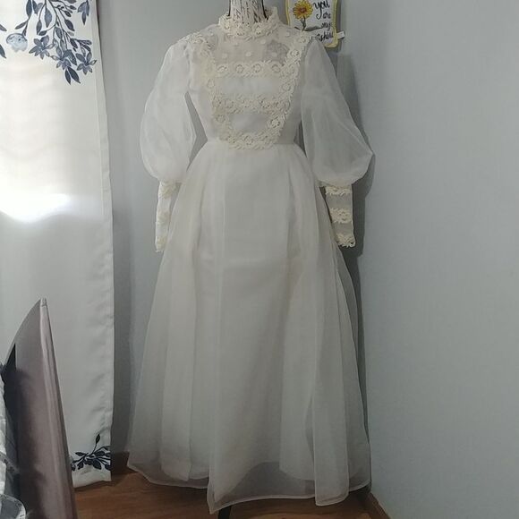 Hand Crafted Dresses & Skirts - My mother's vintage Bohemian 1960's wedding gown long sleeves and lace